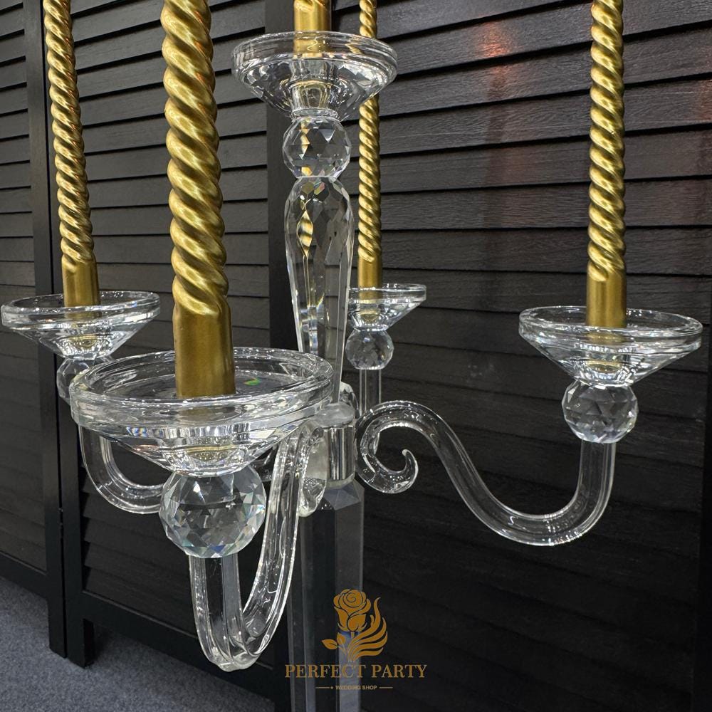 20''-Clear Crystal Candle Holder - Transparent Tall Candle Stand with Glass Hurricane Tube, Perfect for Wedding Table Centerpiece Decoration