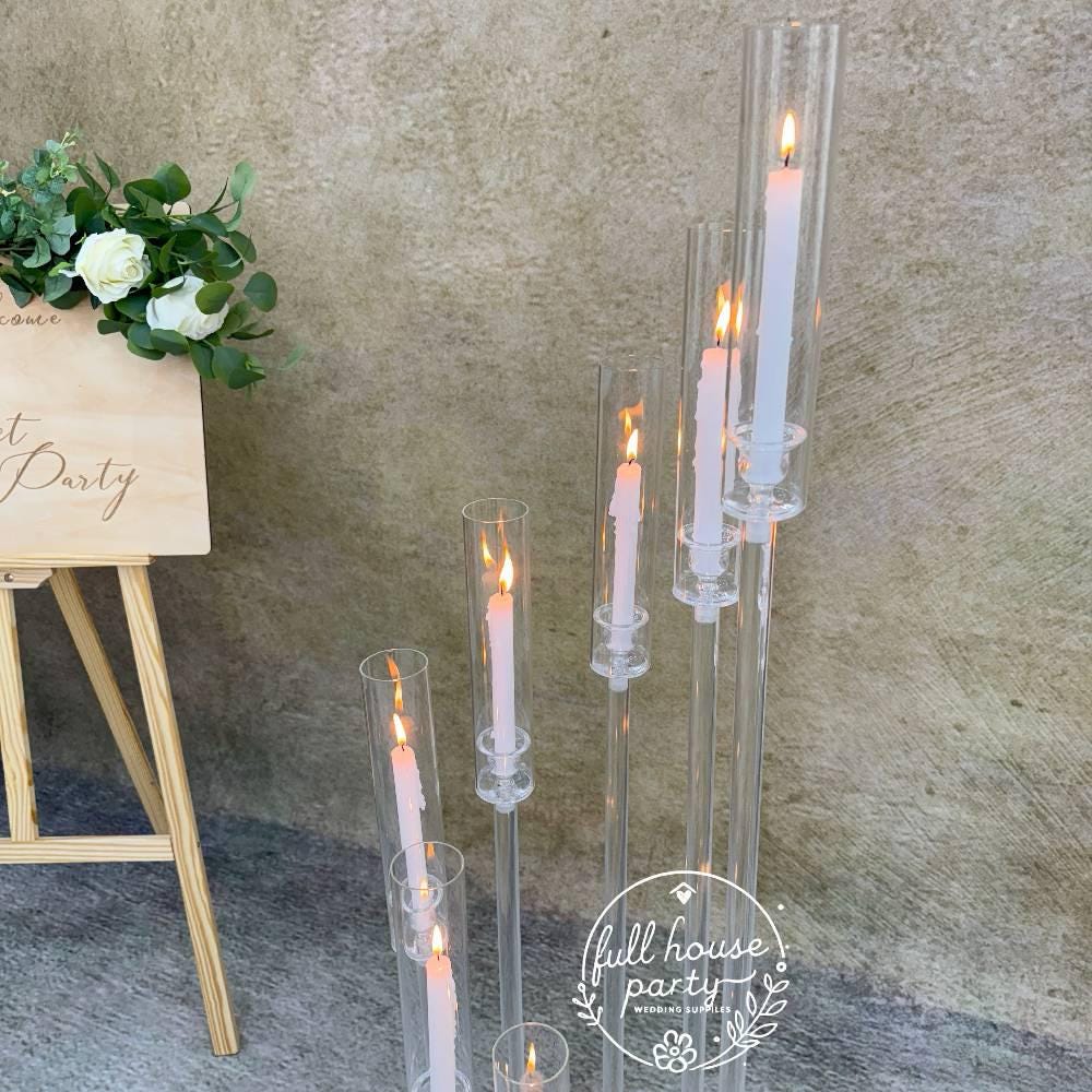 50??- Clear Acrylic Tall Candle Holder with Crystal Glass Hurricane Tube, Suitable for Real Candles,wedding candlestick table centerpiece