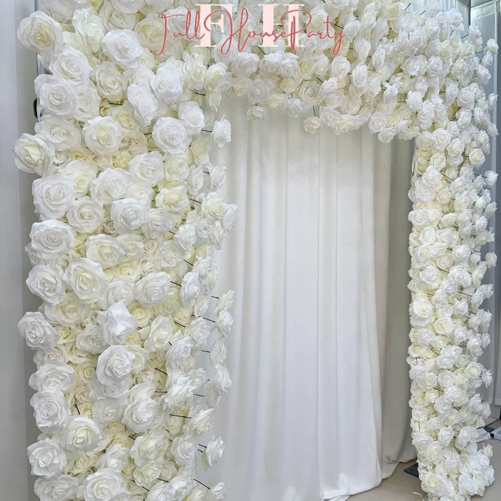 US seller---H 8.53 x W 8Ft Rollable Artificial White Rose Arch Wedding Decoration, Flower Arch Wedding, Backdrop Flower Archway Decoration
