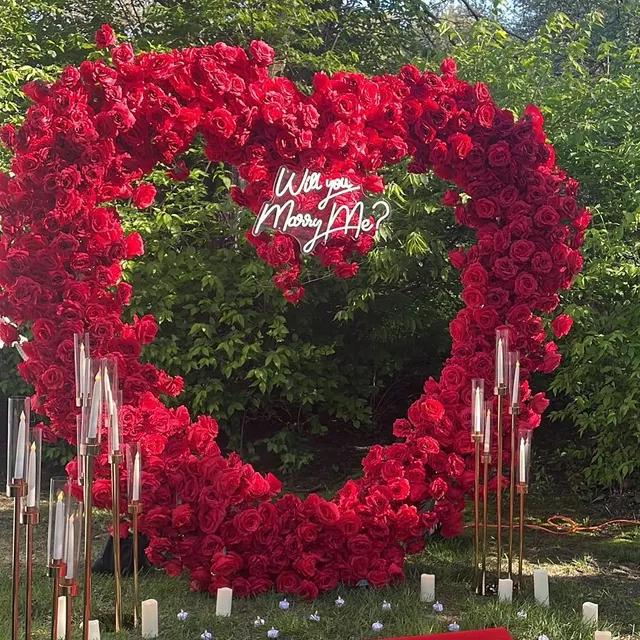 US Seller-(7.2 ft ? 7.2 ft)-5D Luxury Red Heart-Shaped Floral Arch??Romantic Wedding Backdrop, Proposal Decoration, Engagement Event Display