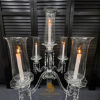 Tall Clear Crystal Candle Holder with Glass Hurricane Tube - Wedding Centerpiece