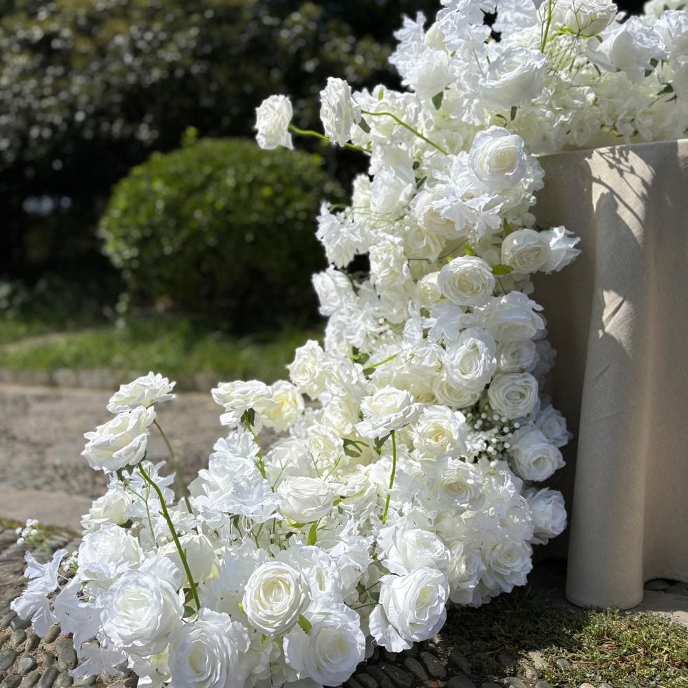 US Seller ---White Flower Garland for Wedding Arch, Artificial Floral Table Runner, Wedding Centerpiece & Aisle Flower Row