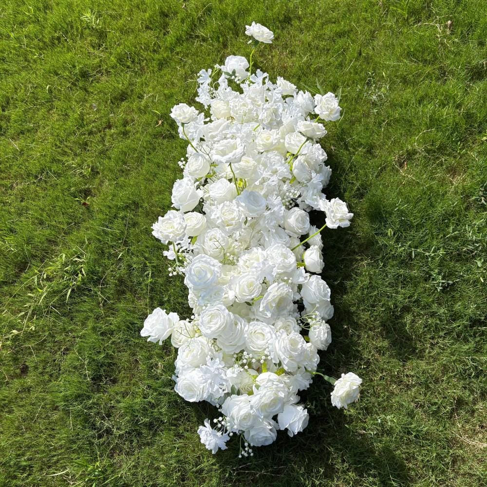 US Seller ---White Flower Garland for Wedding Arch, Artificial Floral Table Runner, Wedding Centerpiece & Aisle Flower Row