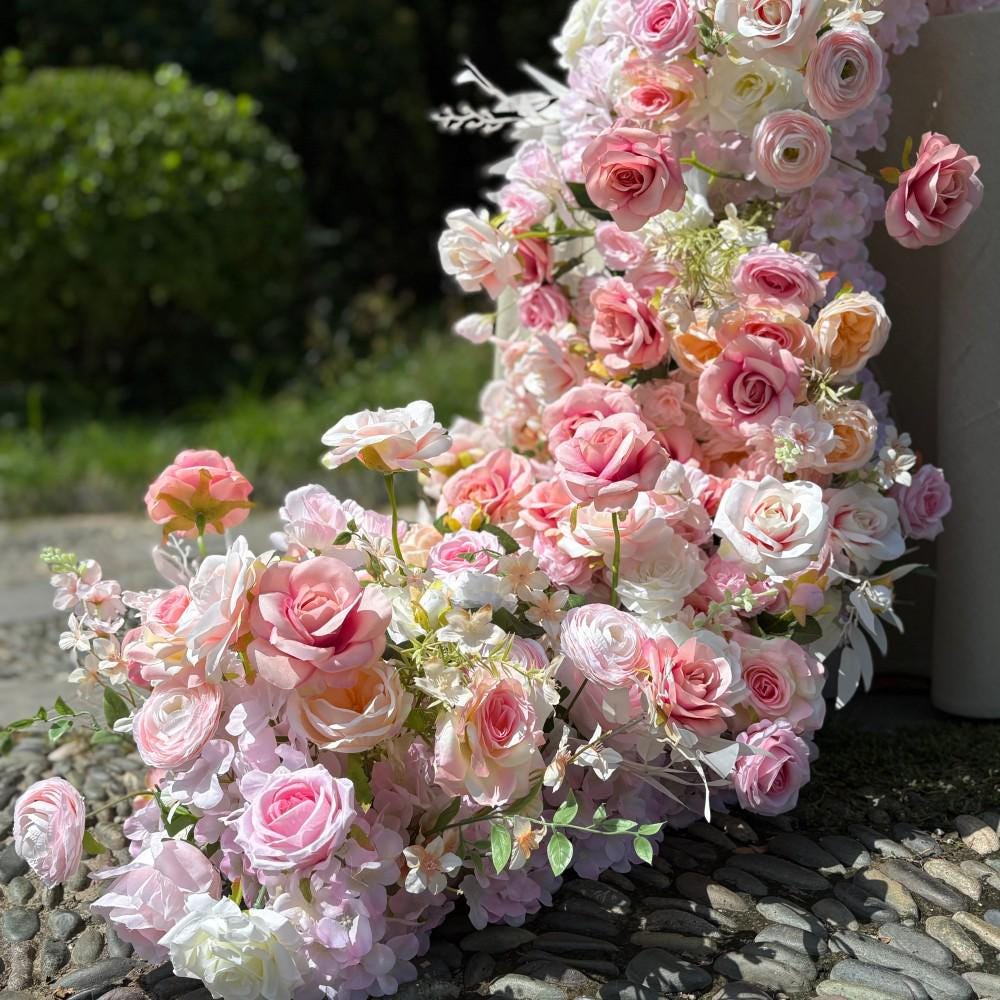 US Seller | Blush Pink Rose Wedding Arch Flowers, Artificial Floral Runner, Table Centerpiece & Flower Row D?cor for Parties  Events