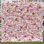 US Seller--Adorable Candy Pink-Colored Rose Flower Wall (8x8 ft) - Roll-Up Curtain Style Fabric Flower Wall for Wedding Party Photo Backdrop