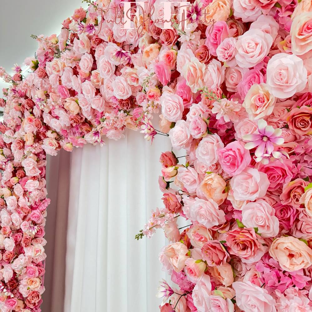 US Seller---W8Ft x H8.53Ft Rollable Artificial Pink Rose Arch Wedding Decoration, Flower Arch Wedding, Backdrop Flower Archway Party Decor
