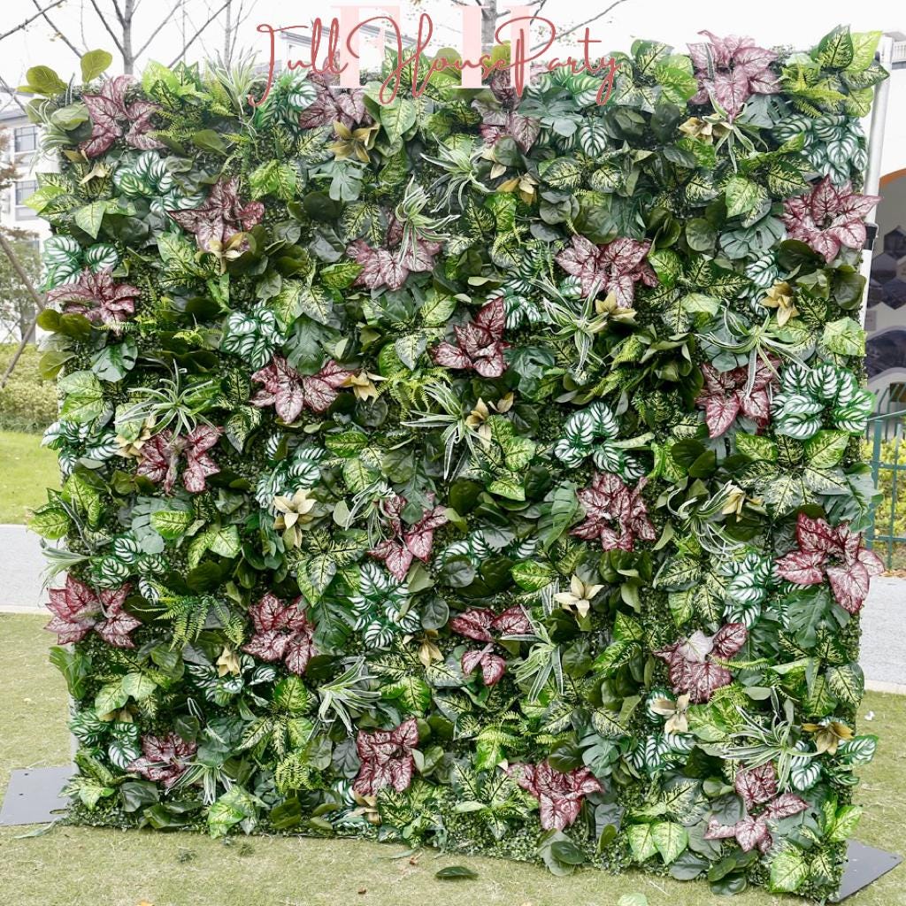 US Seller---Lush Green Leaves 5D Flower Wall (8x8 ft) - Roll-Up Fabric Flower Wall for Wedding Party Photo Backdrop