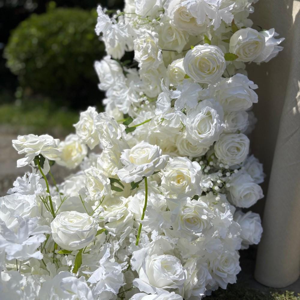 US Seller ---White Flower Garland for Wedding Arch, Artificial Floral Table Runner, Wedding Centerpiece & Aisle Flower Row