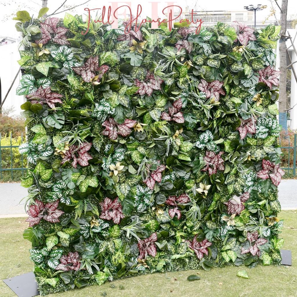 US Seller---Lush Green Leaves 5D Flower Wall (8x8 ft) - Roll-Up Fabric Flower Wall for Wedding Party Photo Backdrop