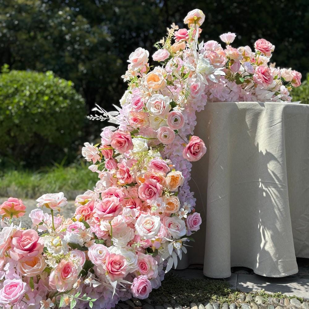 US Seller | Blush Pink Rose Wedding Arch Flowers, Artificial Floral Runner, Table Centerpiece & Flower Row D?cor for Parties  Events