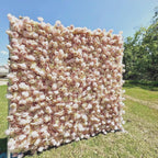 5D Light Brown Rose Flower Wall   - Flower Wall Rolling Up Curtain Wall, Fabric Flower Wall, Wedding Party Photo Backdrop