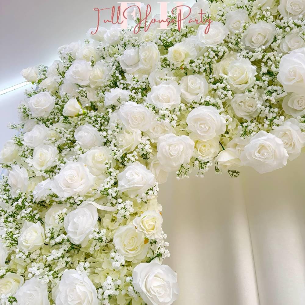 W8Ft x H8.53Ft Rollable Artificial White Rose  baby?? breath Arch Wedding Decoration, Flower Arch Wedding, Backdrop Flower Archway Party