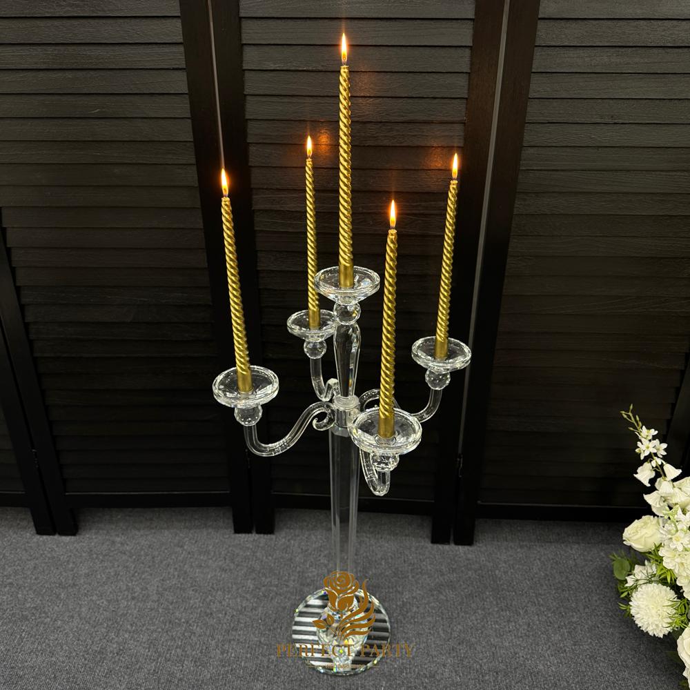 30??�?Clear Crystal Candle Holder - Transparent Tall Candle Stand with Glass Hurricane Tube, Perfect for Wedding Table Centerpiece Decoration