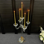 30??�?Clear Crystal Candle Holder - Transparent Tall Candle Stand with Glass Hurricane Tube, Perfect for Wedding Table Centerpiece Decoration
