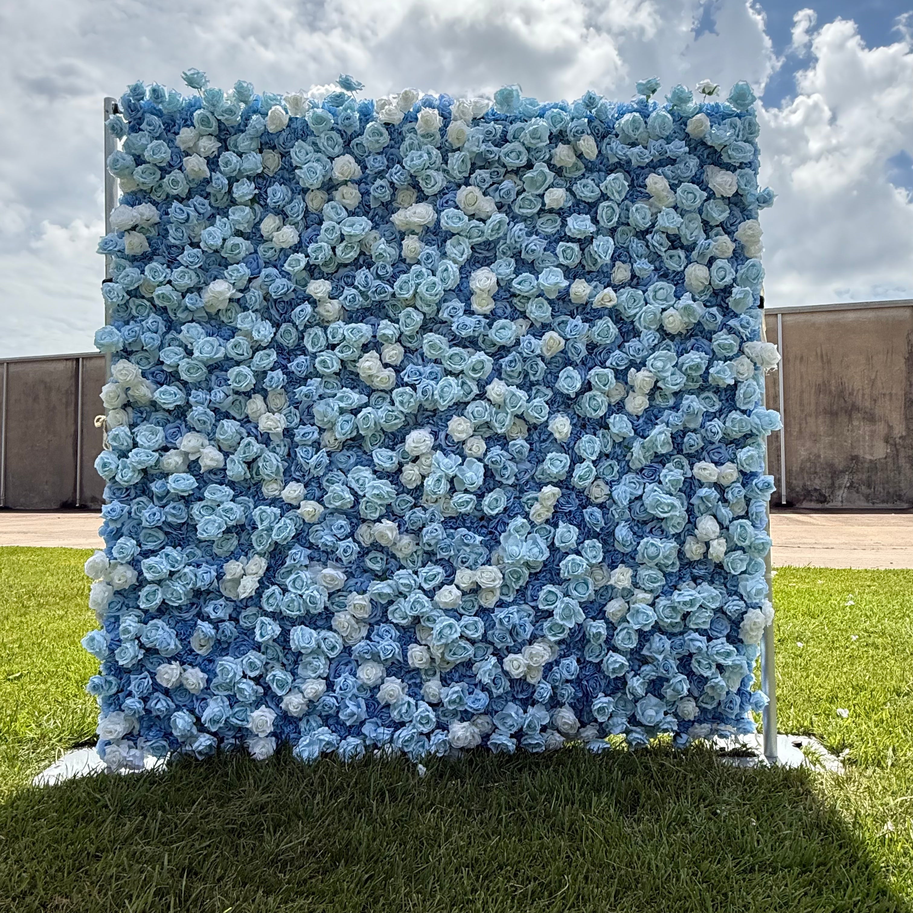 Sky Blue & Cloud White Floral Wall for Elegant Backdrop