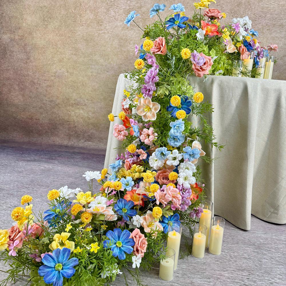 US Seller----Wildflower-Inspired Spring Wedding Artificial Floral, Table Flower Runner, Rustic Flower Row ,Flower Row for Wedding Aisle