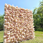 5D Light Brown Rose Flower Wall   - Flower Wall Rolling Up Curtain Wall, Fabric Flower Wall, Wedding Party Photo Backdrop