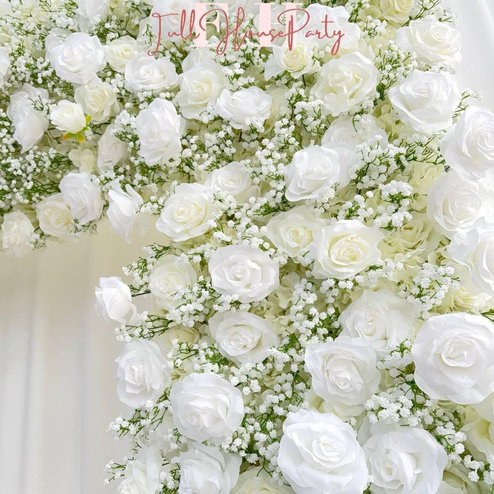 W8Ft x H8.53Ft Rollable Artificial White Rose  baby?? breath Arch Wedding Decoration, Flower Arch Wedding, Backdrop Flower Archway Party