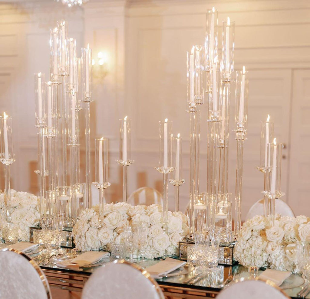 50??- Clear Acrylic Tall Candle Holder with Crystal Glass Hurricane Tube, Suitable for Real Candles,wedding candlestick table centerpiece