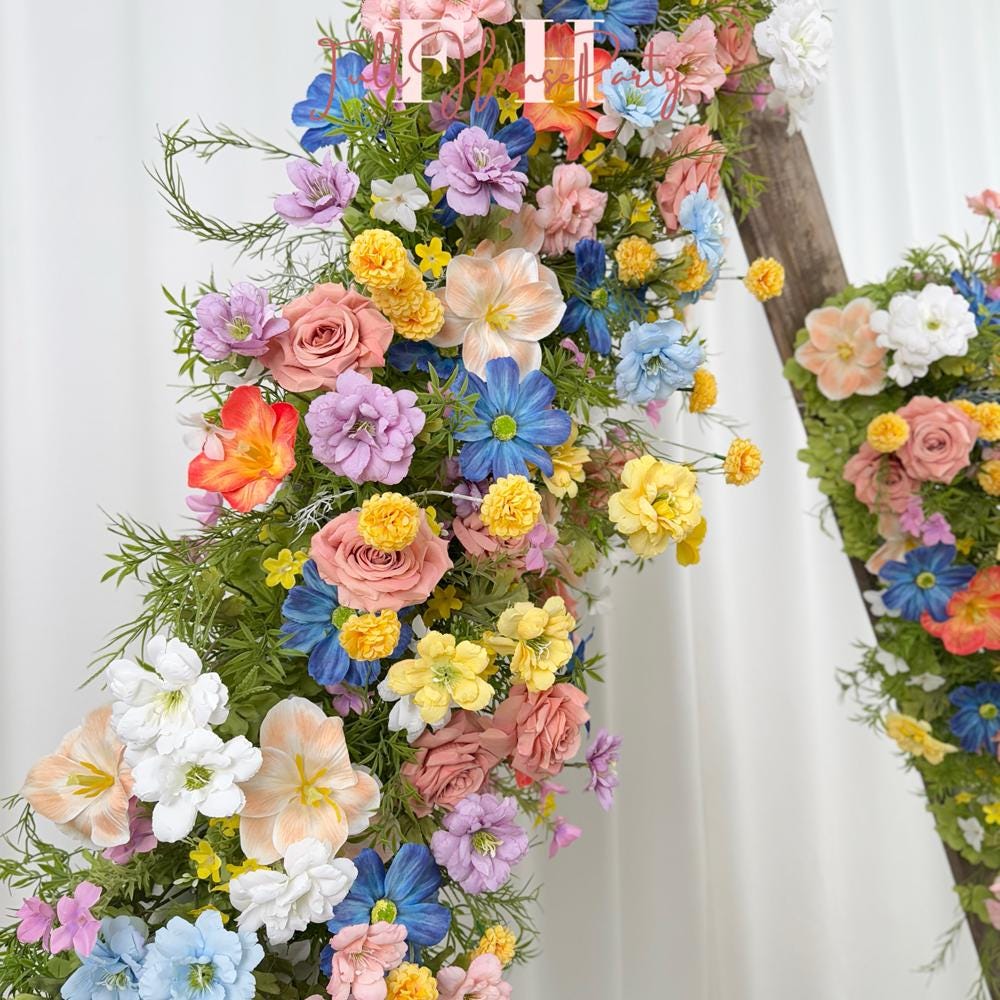 US Seller----Wildflower-Inspired Spring Wedding Artificial Floral, Table Flower Runner, Rustic Flower Row ,Flower Row for Wedding Aisle