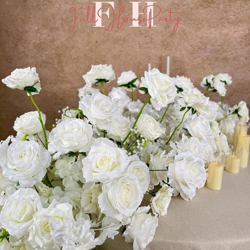 US Seller --White Flower Garland for Wedding Arch, Table Flower Runner, Wedding Centerpiece Table Runner, Flower Row for Wedding Aisle