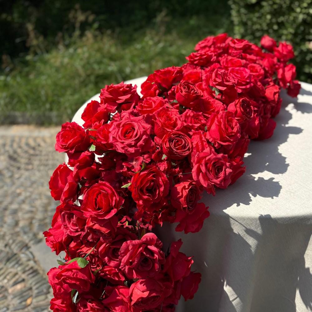 US Seller/ Burgundy Red Rose Wedding Arch, Artificial Floral Table Arrangement, Garland, Flower Row Decoration  Wedding Table Center Piece