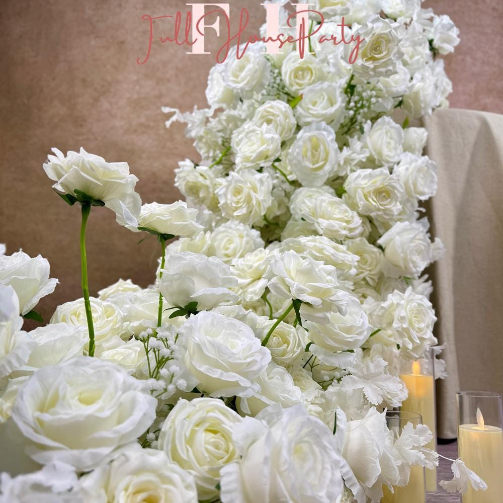 US Seller --White Flower Garland for Wedding Arch, Table Flower Runner, Wedding Centerpiece Table Runner, Flower Row for Wedding Aisle
