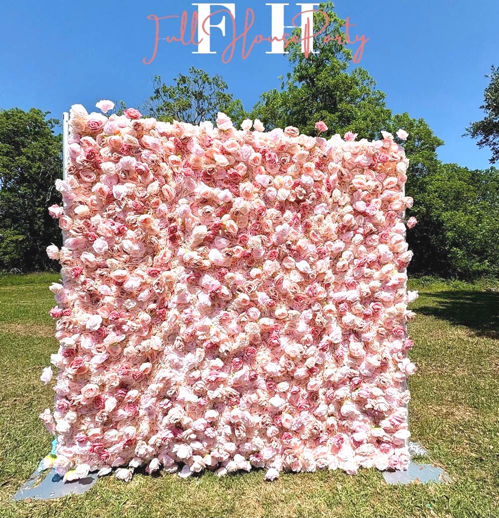 US Seller--5D blush Roses  Flower Wall 8*8ft  - Flower Wall Rolling Up Curtain Wall,  flower Fabric Backdrop??rtificial rolling up curtain