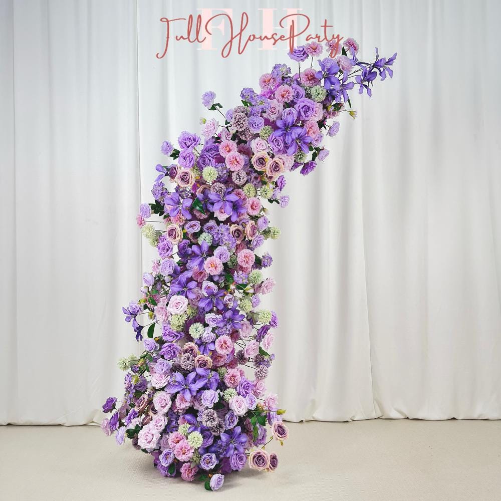 US Seller ??Purple Rose Wedding Arch Flowers, Artificial Rose Archway D?cor, Flower Row Arrangement for Wedding Ceremony (6ft + 7ft)