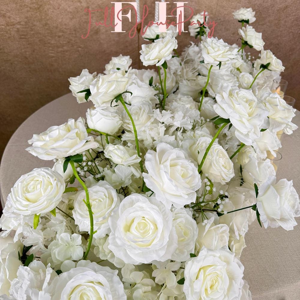 US Seller --White Flower Garland for Wedding Arch, Table Flower Runner, Wedding Centerpiece Table Runner, Flower Row for Wedding Aisle