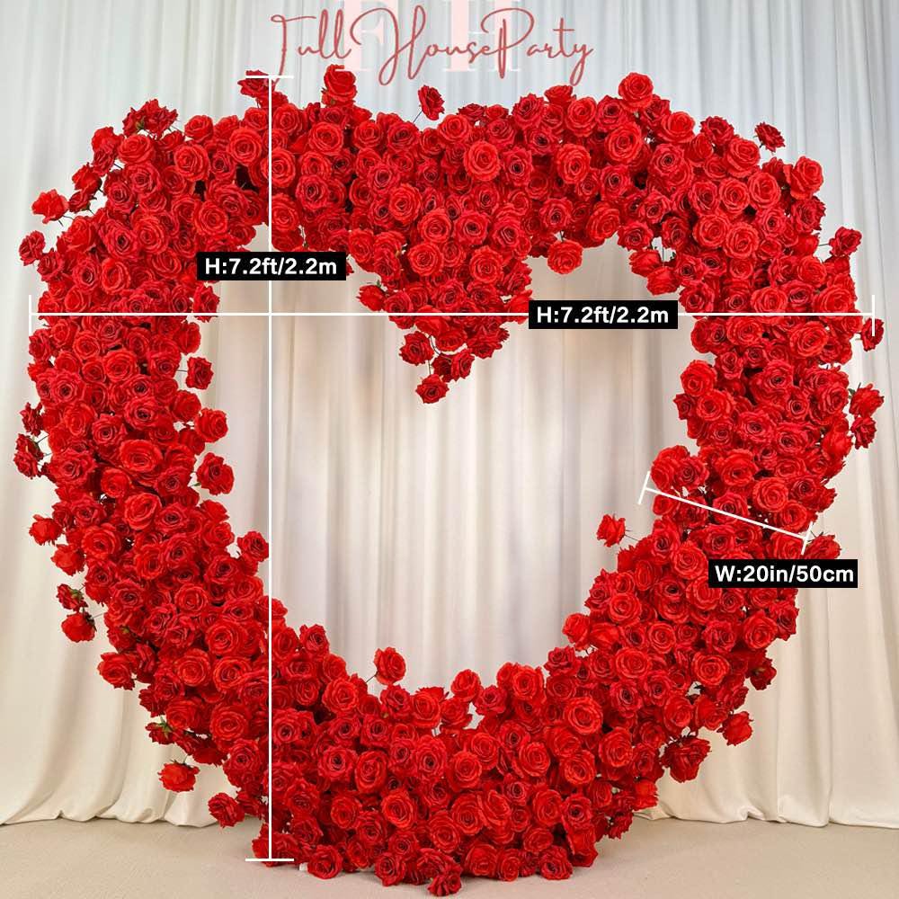 US Seller-(7.2 ft ? 7.2 ft)-5D Luxury Red Heart-Shaped Floral Arch??Romantic Wedding Backdrop, Proposal Decoration, Engagement Event Display