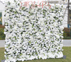 US Seller---5D White Rose Flower Wall 8*8ft - Flower Wall Roller Curtain Wall, Fabric Flower Wall, Wedding Party Photo Backdrop