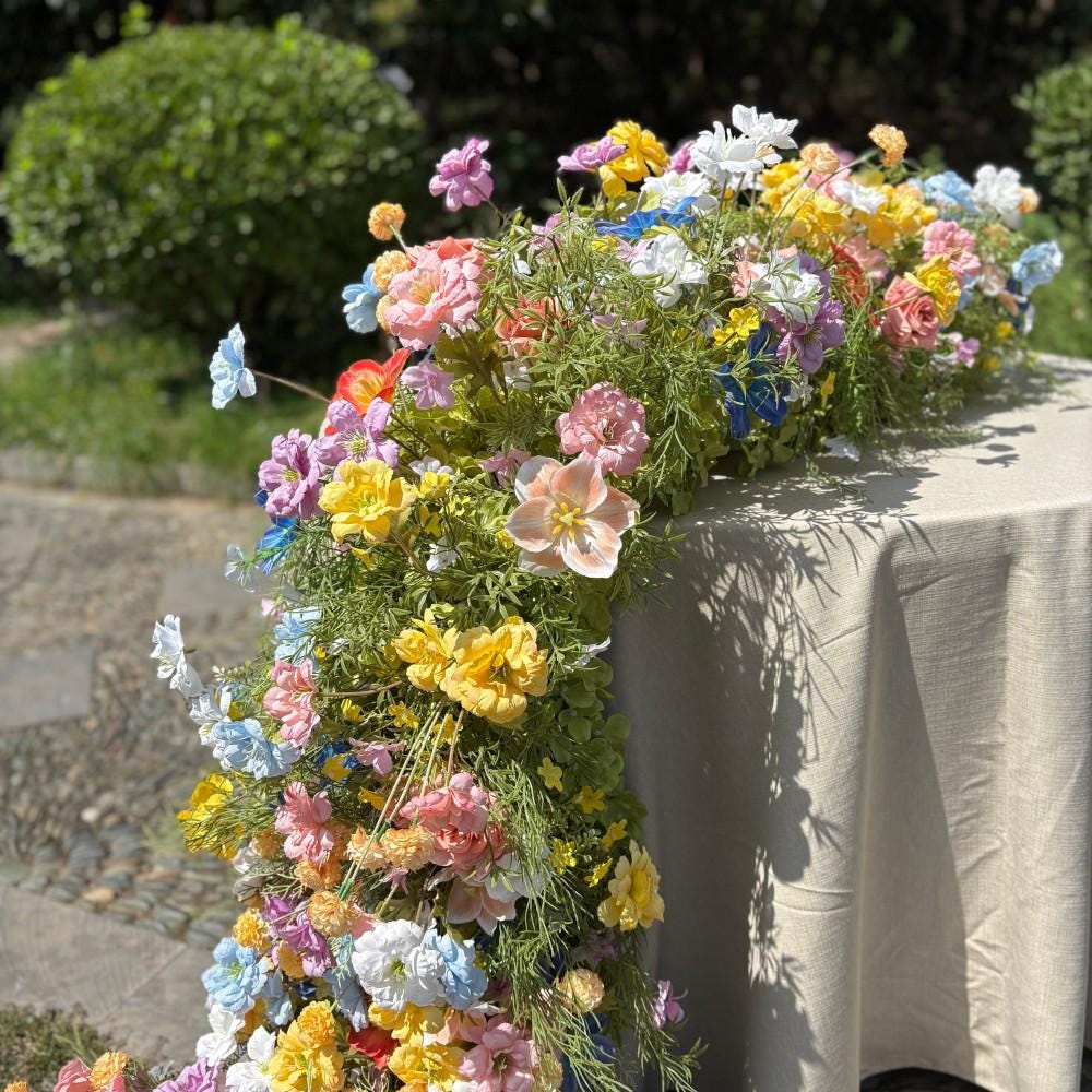 US Seller ??Wildflower-Inspired Wedding Flowers D?cor for Spring & Fall, Artificial Floral Table Runner, Rustic Flower Row Arrangement