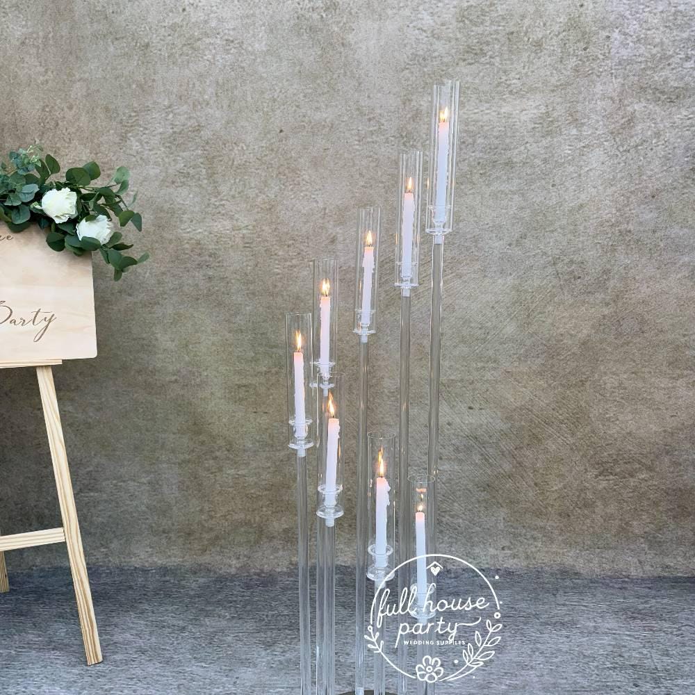 50??- Clear Acrylic Tall Candle Holder with Crystal Glass Hurricane Tube, Suitable for Real Candles,wedding candlestick table centerpiece