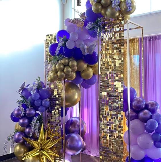 2 Piece  - 6.5ft Square Gold-Plated Floral Background Stand, Wedding Arch, Background Frame, Bridal Wedding Background