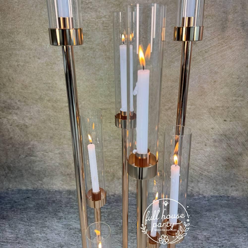 50''-Gold 8 Arm Metal  Candle Holder, Tall Stand Glass Candles, Candle Holders, Wedding, Shower Party, Event Table Centerpiece