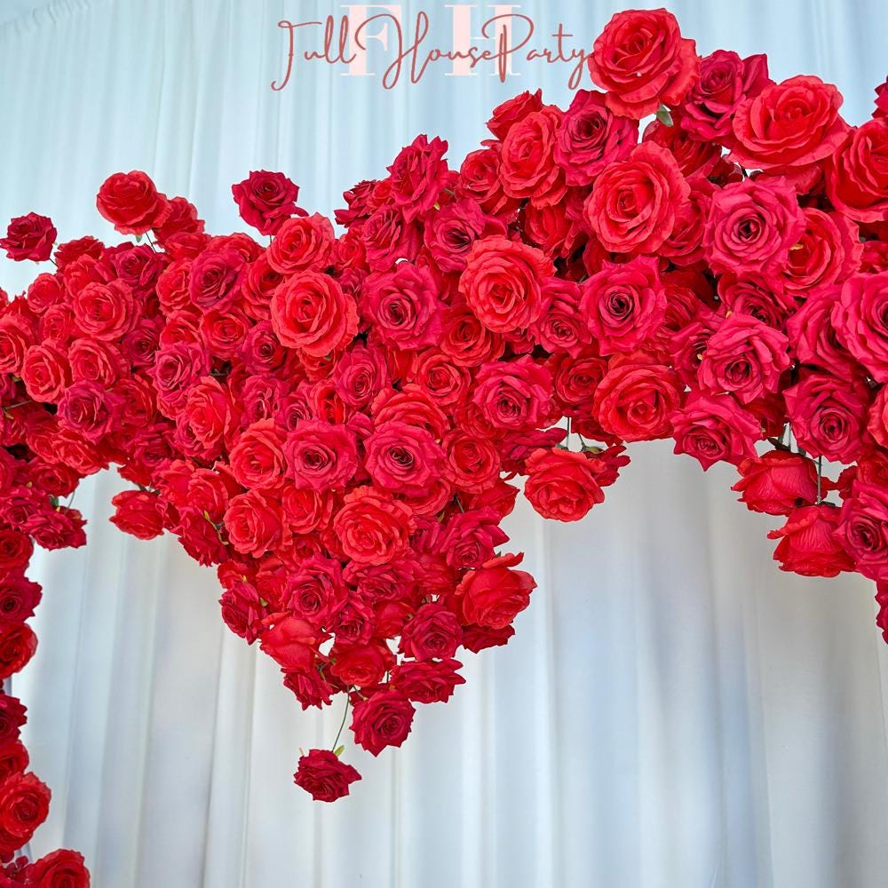 US Seller-(7.2 ft ? 7.2 ft)-5D Luxury Red Heart-Shaped Floral Arch??Romantic Wedding Backdrop, Proposal Decoration, Engagement Event Display