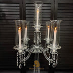 Tall Clear Crystal Candle Holder with Glass Hurricane Tube - Wedding Centerpiece