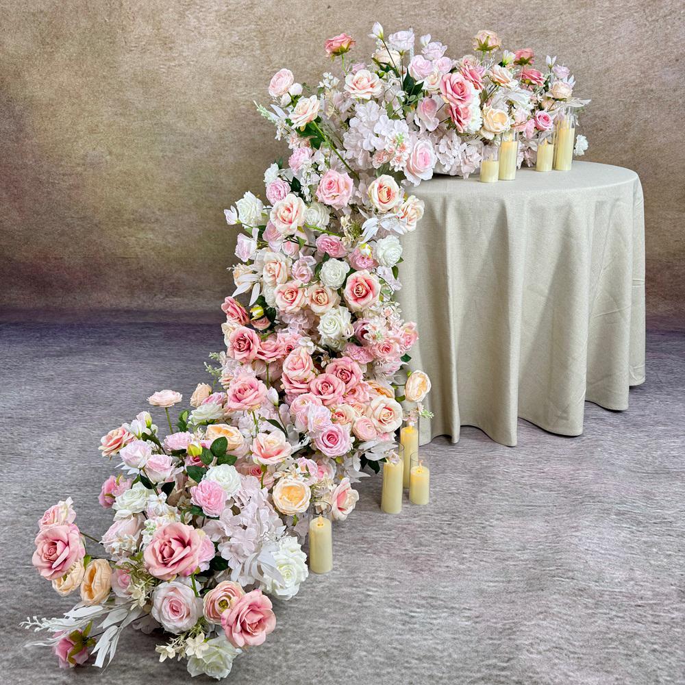 Champagne & Soft Pink Color Rose Garland for Table & Staircase Decoration