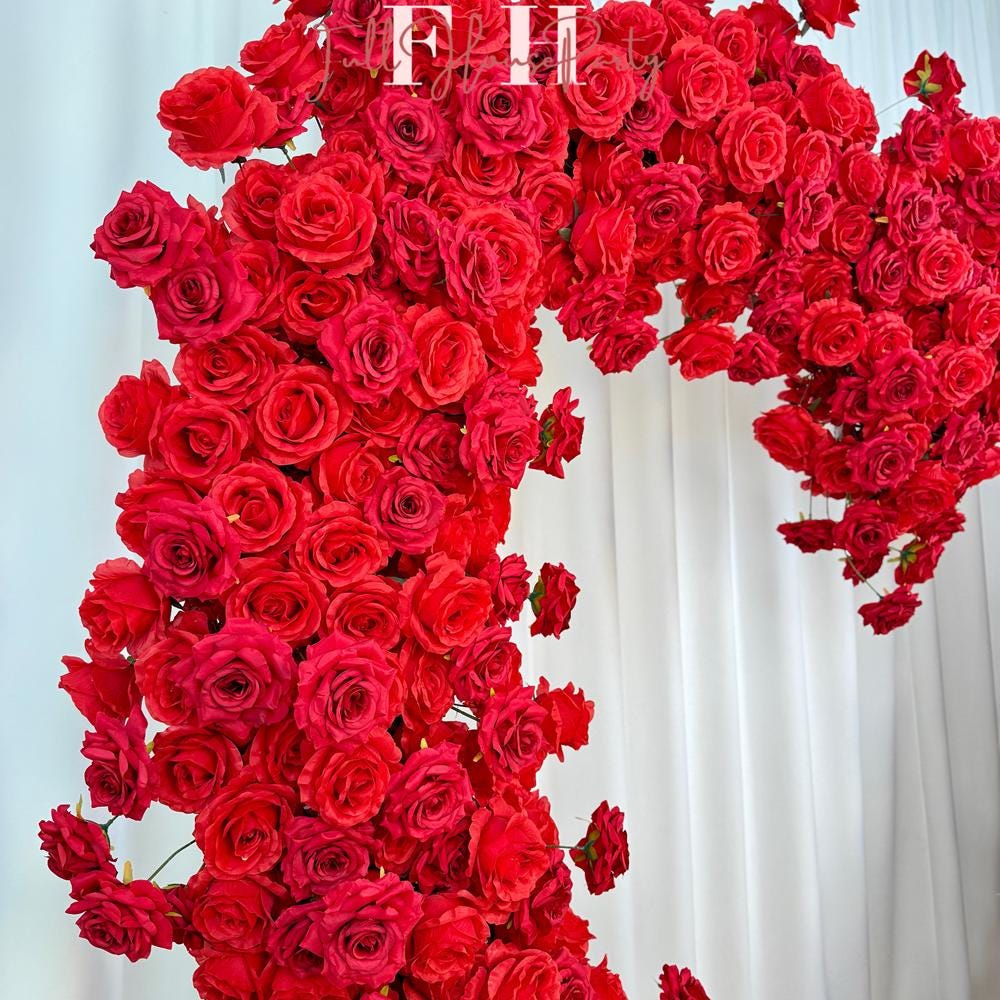 US Seller-(7.2 ft ? 7.2 ft)-5D Luxury Red Heart-Shaped Floral Arch??Romantic Wedding Backdrop, Proposal Decoration, Engagement Event Display