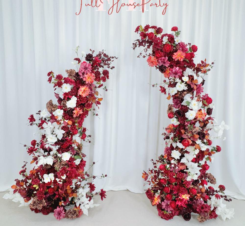 U.S. Local Stock-Burgundy Rose Wedding Spring and Summer Wedding Arch D?cor.Wedding Archway Artificial Rose Archway,Flower Row Arrrangement