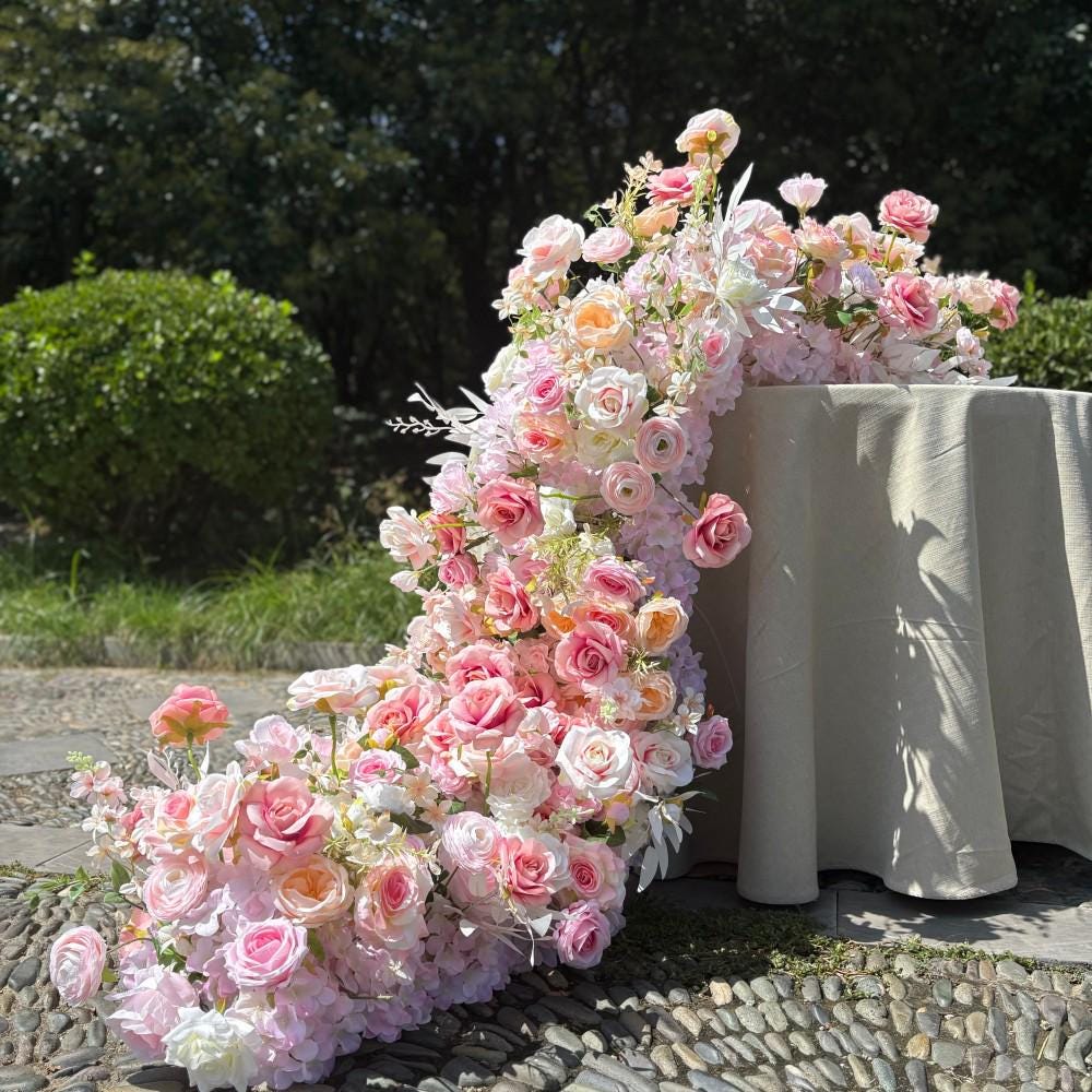US Seller | Blush Pink Rose Wedding Arch Flowers, Artificial Floral Runner, Table Centerpiece & Flower Row D?cor for Parties  Events