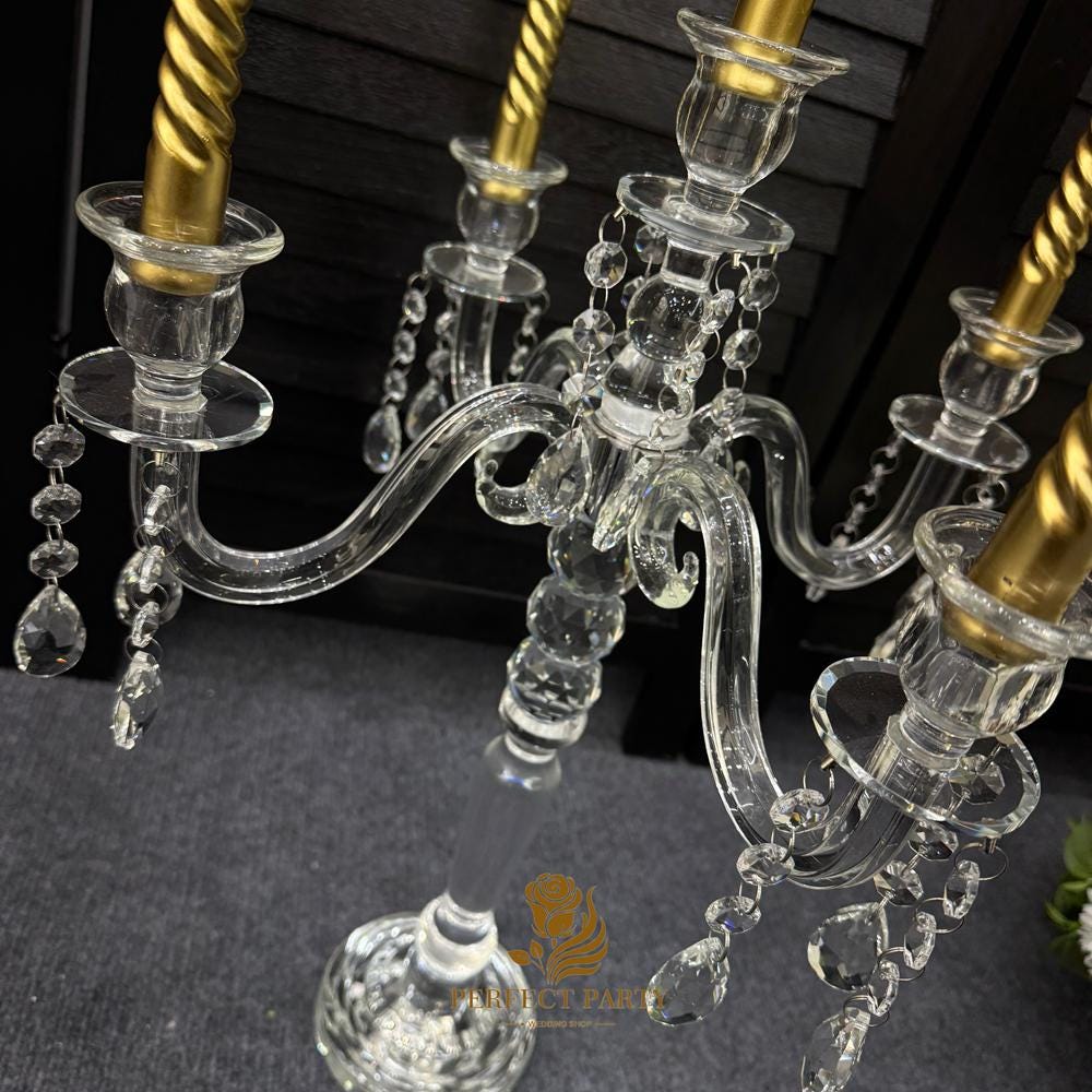 30??�?Clear Crystal Candle Holder - Transparent Tall Candle Stand with Glass Hurricane Tube, Perfect for Wedding Table Centerpiece Decoration