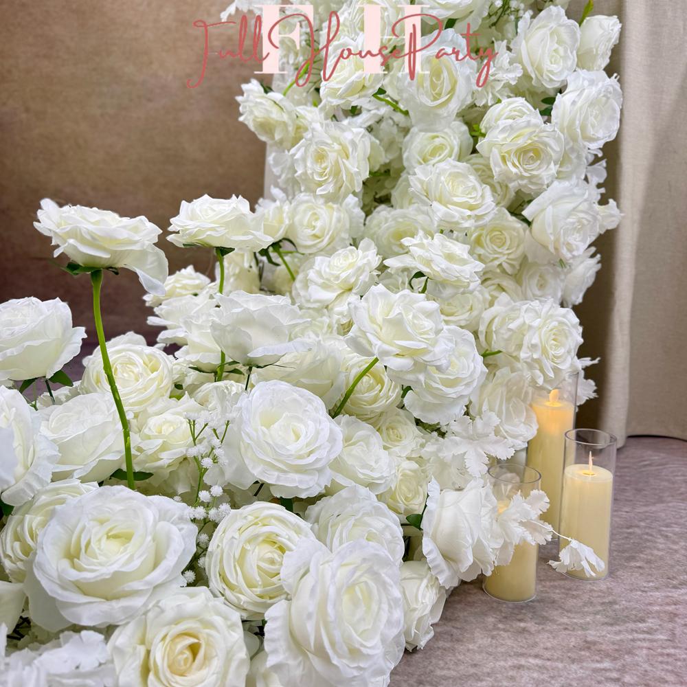 US Seller --White Flower Garland for Wedding Arch, Table Flower Runner, Wedding Centerpiece Table Runner, Flower Row for Wedding Aisle
