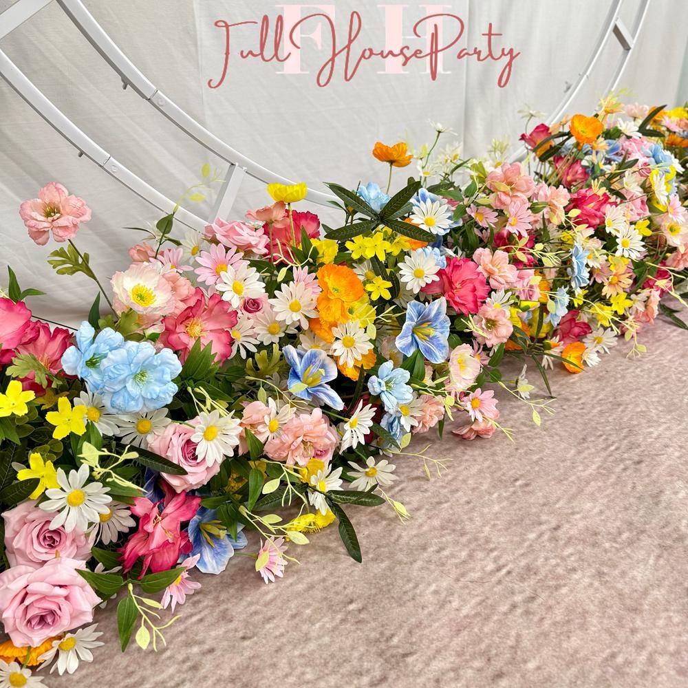 US Seller ---Wildflower-Inspired Spring Wedding Artificial Floral, Table Flower Runner, Rustic Flower Row Arrangement,Party Stage and  D?cor
