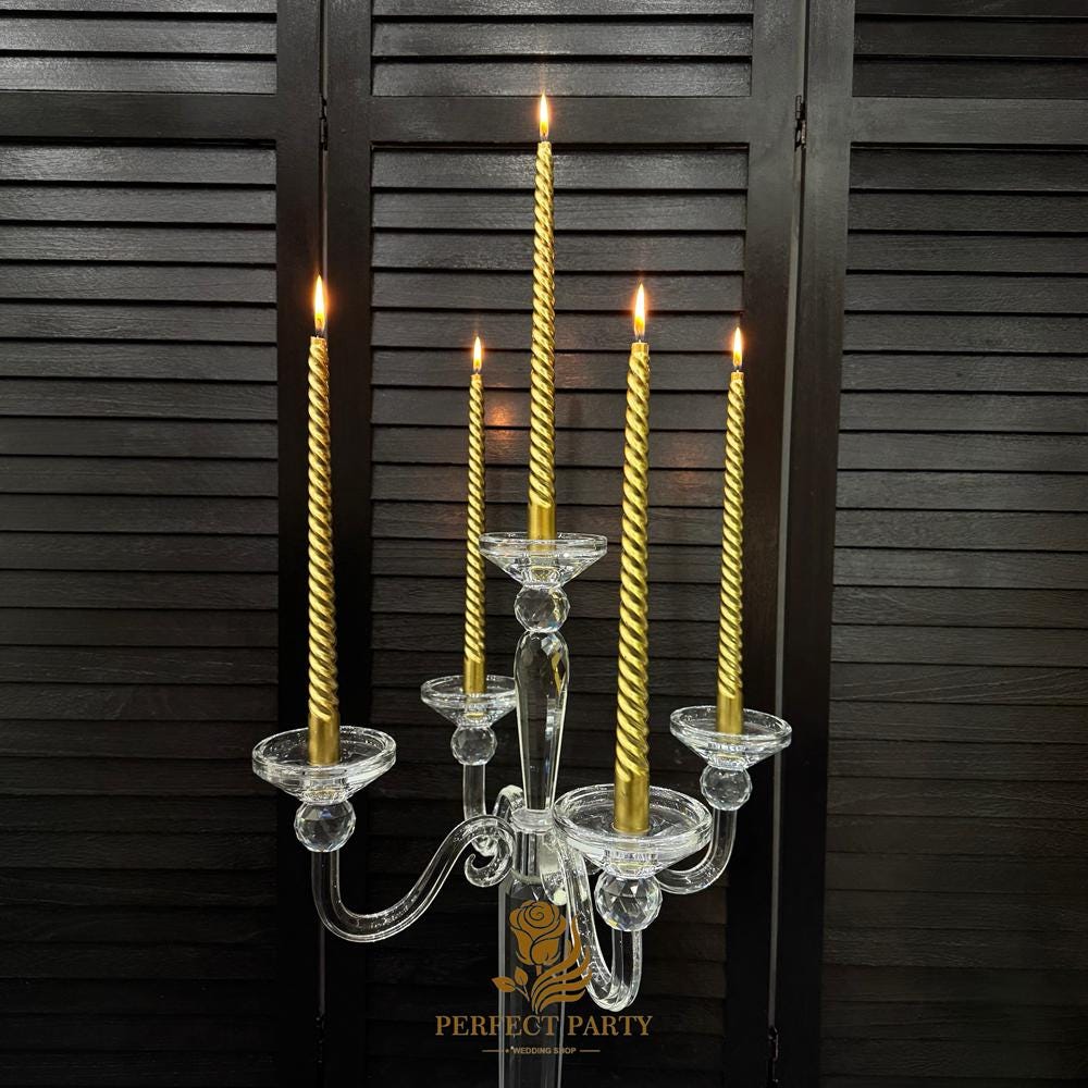 20''-Clear Crystal Candle Holder - Transparent Tall Candle Stand with Glass Hurricane Tube, Perfect for Wedding Table Centerpiece Decoration