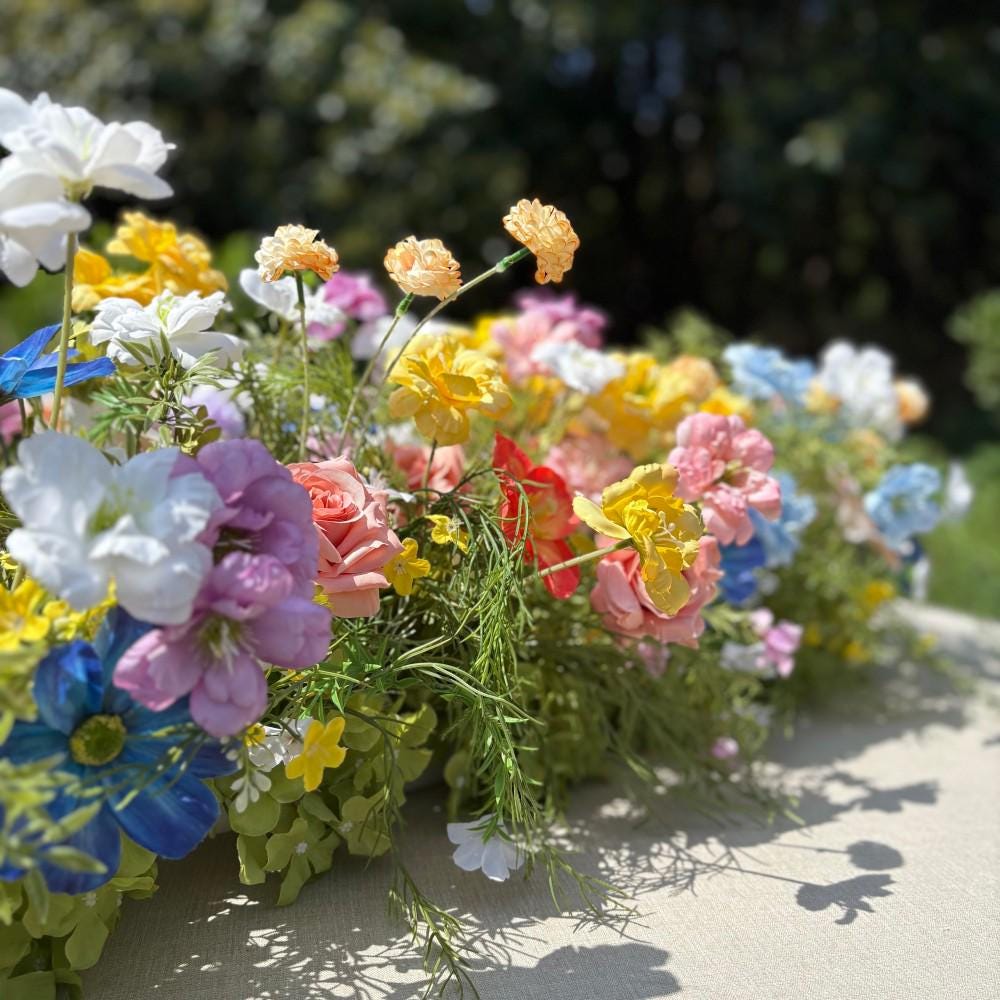 US Seller ??Wildflower-Inspired Wedding Flowers D?cor for Spring & Fall, Artificial Floral Table Runner, Rustic Flower Row Arrangement
