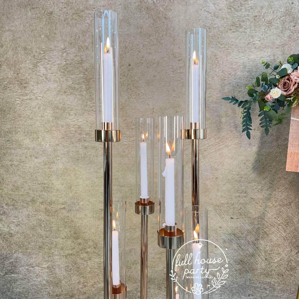 50''-Gold 8 Arm Metal  Candle Holder, Tall Stand Glass Candles, Candle Holders, Wedding, Shower Party, Event Table Centerpiece