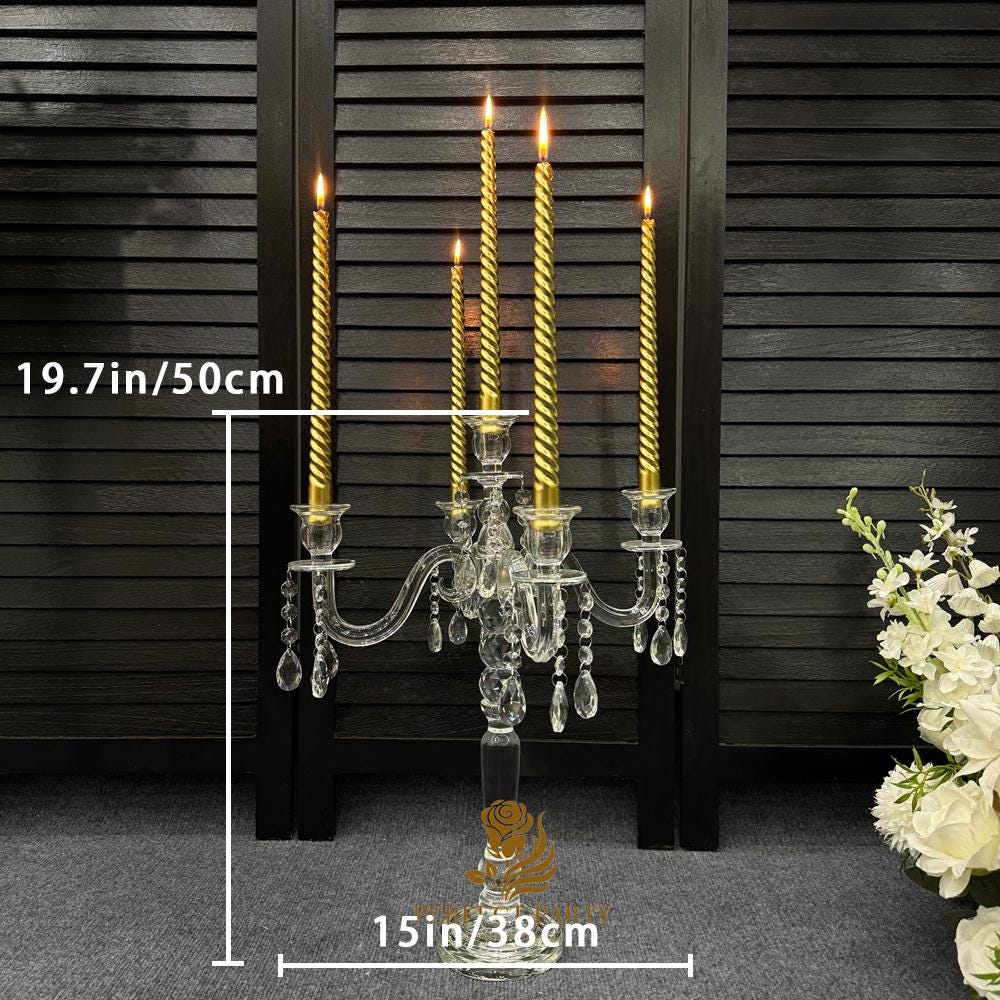 30??�?Clear Crystal Candle Holder - Transparent Tall Candle Stand with Glass Hurricane Tube, Perfect for Wedding Table Centerpiece Decoration