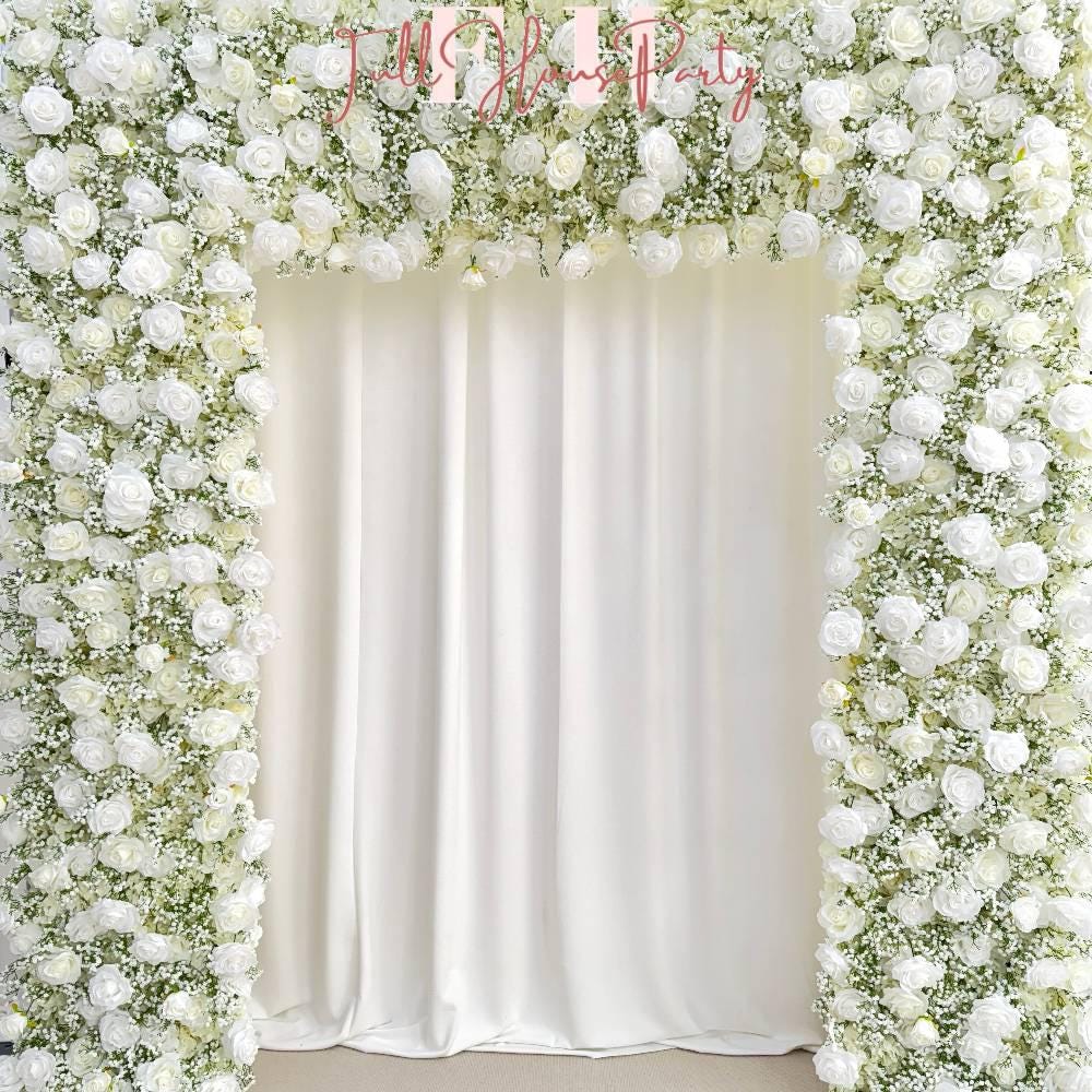 W8Ft x H8.53Ft Rollable Artificial White Rose  baby?? breath Arch Wedding Decoration, Flower Arch Wedding, Backdrop Flower Archway Party